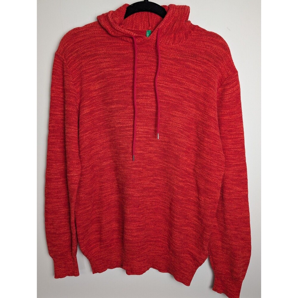United Colors Of Benetton Textured Knit Hoodie Sweater Orange Womens Size Medium